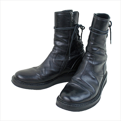 10AW ANN DEMEULEMEESTER Back Lace Up Side Zip Boots