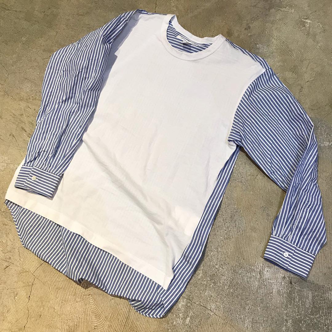 COMME des GARCON SHIRT 19SS コットンジャージー切替ストライプシャツ